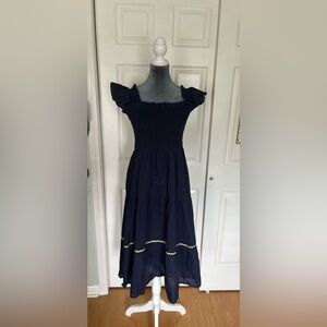 Jude Connally Peony Dress in Navy Blue. Yellow Stripe. NWT